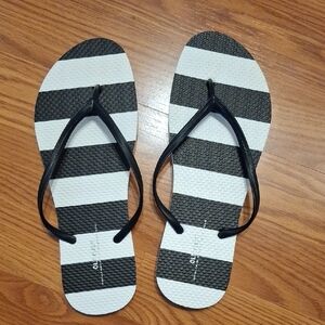 Black and White Striped Flip Flops